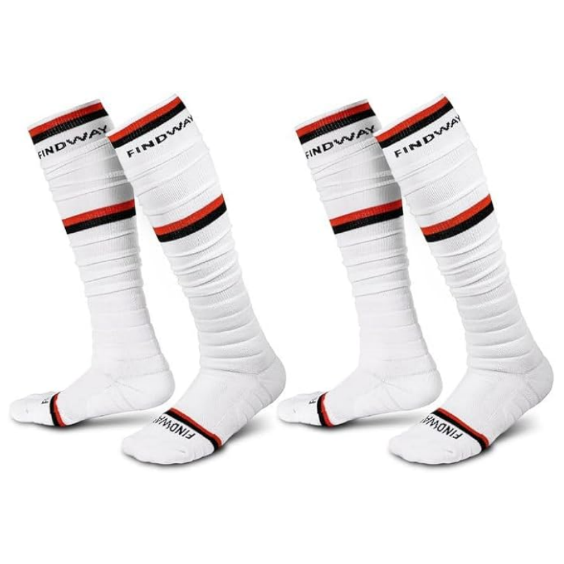 Findway Scrunch Football Soccer Socks, 2 Pairs Compression Ultra Long Soccer Socks Non-Slip Sports Athletic Socks for Men & Boy
