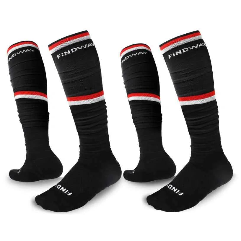 Findway Scrunch Football Soccer Socks, 2 Pairs Compression Ultra Long Soccer Socks Non-Slip Sports Athletic Socks for Men & Boy
