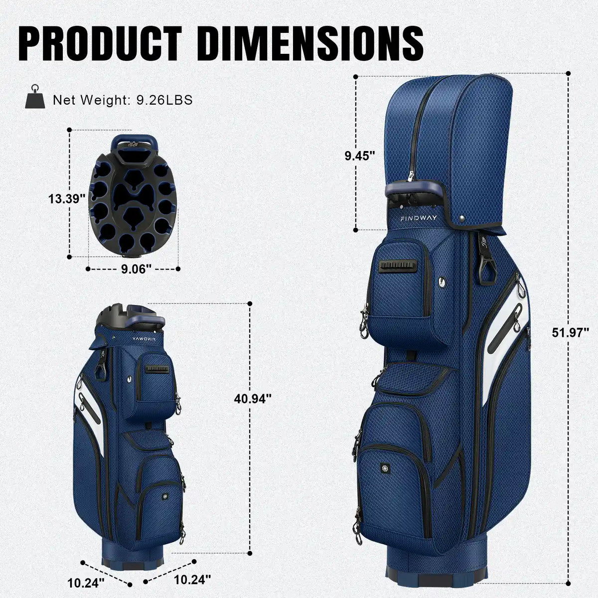 Findway 15‑Way Dividers Golf Cart Bag