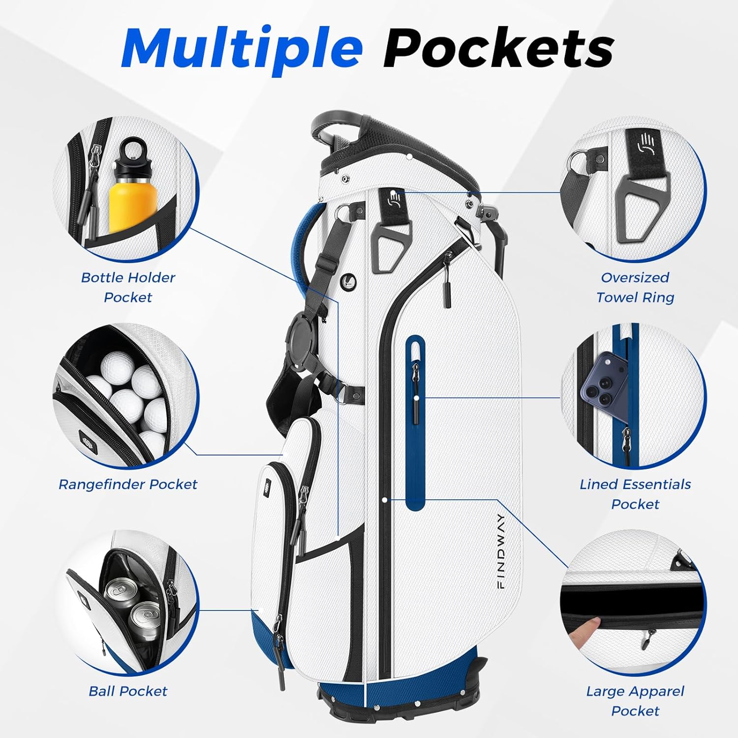 findway 5 way golf stand bag with multiple pockets