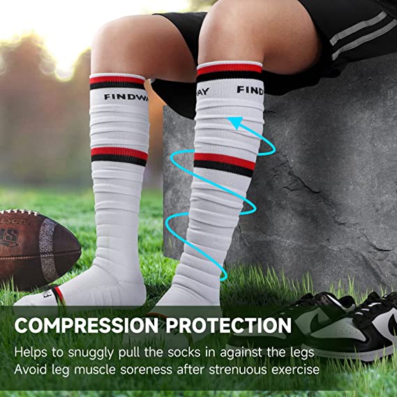 Findway Scrunch Football Socks   2 Pairs Compression Ultra Long Soccer Socks